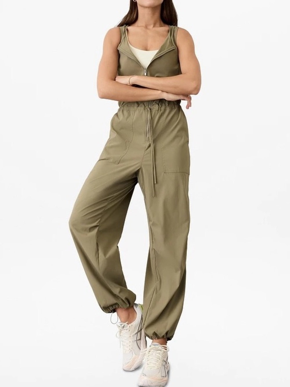 Athleta Flex Jumpsuit- Olive, Zip Front